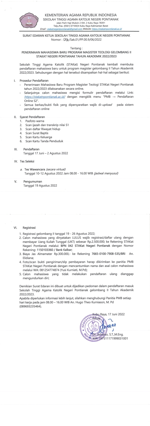 PENERIMAAN MAHASISWA BARU PROGRAM MAGISTER GELOMBANG 2 STAKatN 2022/2023